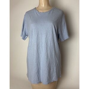 Anu Women's XL Linen Cotton T-shirt light blue short sleeve quiet luxury basic